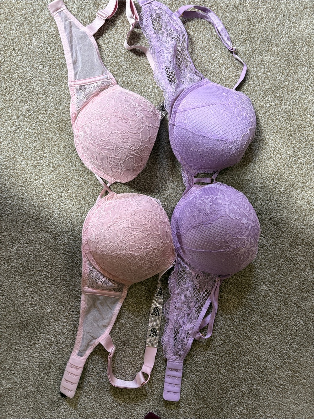 Victoria's Secret Pink & Lavender Lace Push-Up Bras